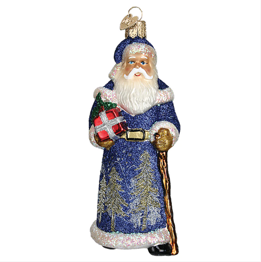 Glistening Midnight Santa Ornament