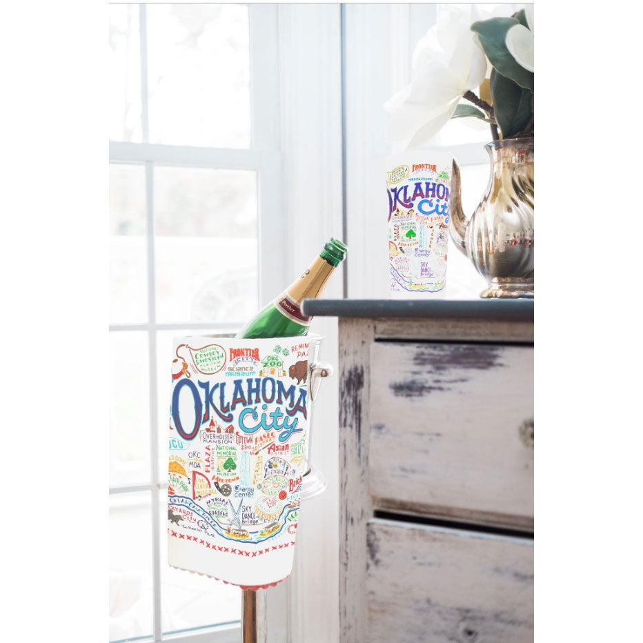 Oklahoma city dish towel kitchen cotton hand printed silk screen bison buffalo cowboy gift housewarming wedding