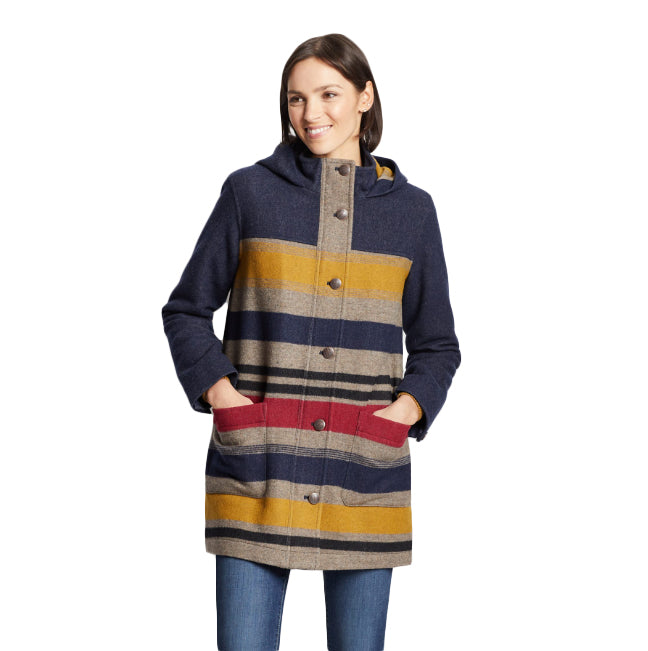 Pendleton Women's Camp Stripe Wool Parka - Navy Bridger Stripe