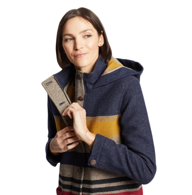 Pendleton Women's Camp Stripe Wool Parka - Navy Bridger Stripe