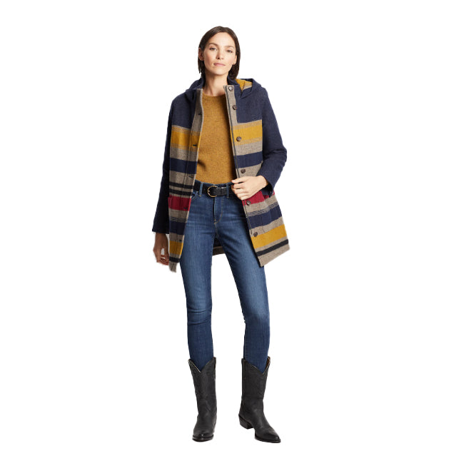 Pendleton Women's Camp Stripe Wool Parka - Navy Bridger Stripe