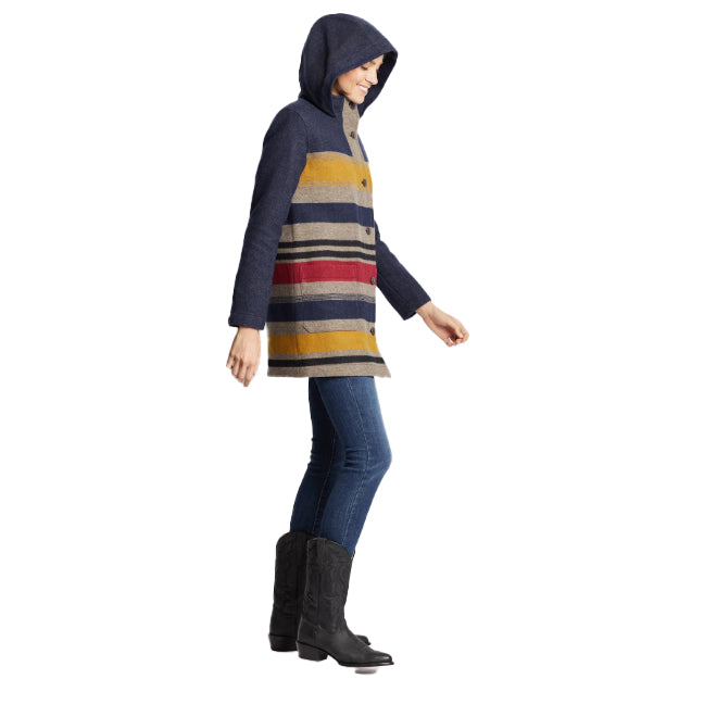 Pendleton Women's Camp Stripe Wool Parka - Navy Bridger Stripe