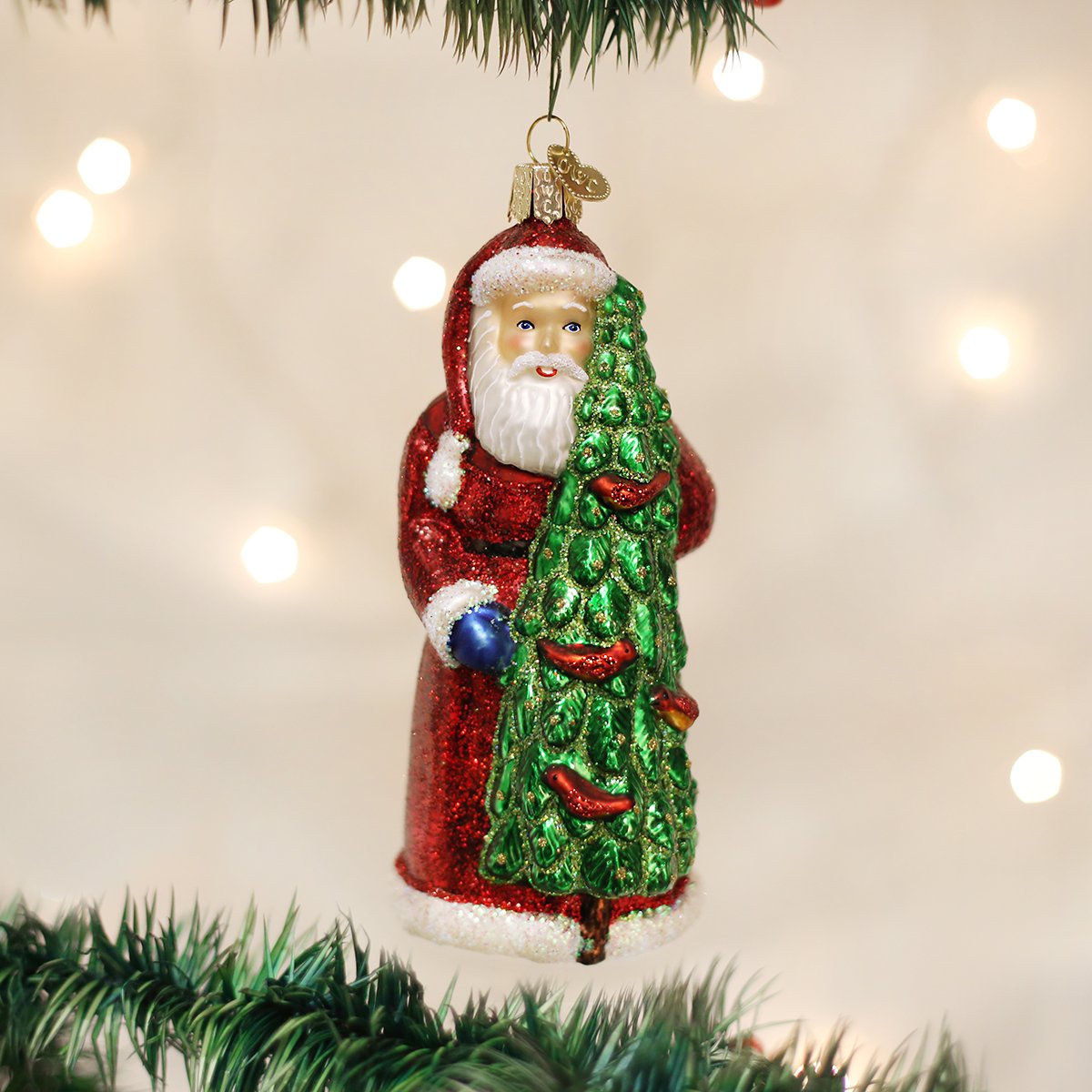 Santa With Calling Birds Ornament