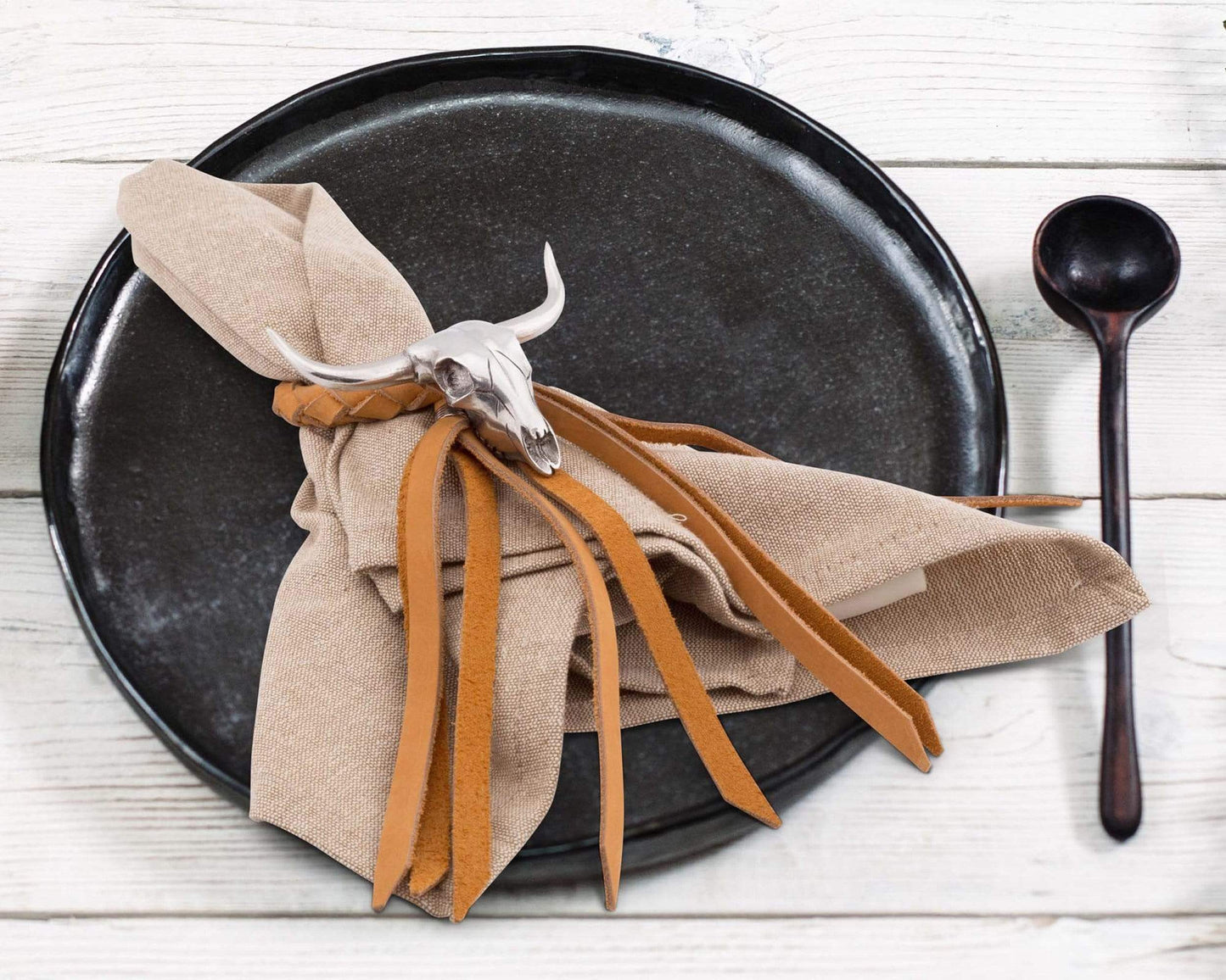 Long Horn Skull Leather Napkin Ring