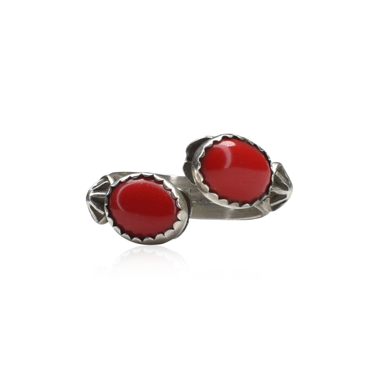 Two Stone Coral & Sterling Silver Wrap Around Ring by Rick Enriquez