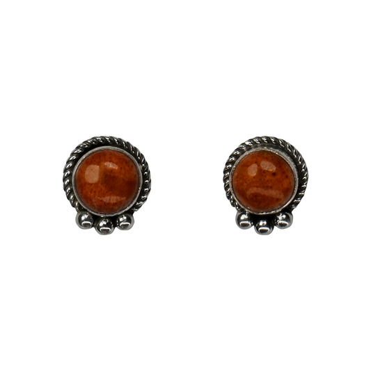 Apple Coral Tooled Clircle Stud Earrings by Ruth Ann Begay
