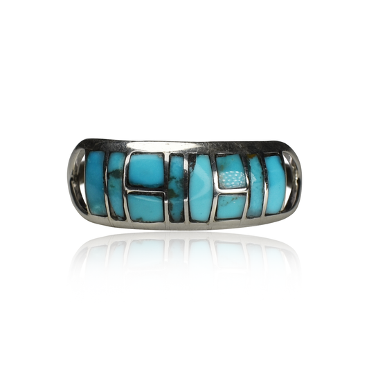 Ten Panel Sleeping Beauty Turquoise Channel Inlay Oversize Ring by Gloria Chattin