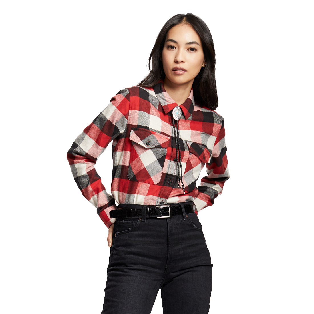 Pendleton Women's Madison Doublebrushed Flannel Shirt - Red/Black Check
