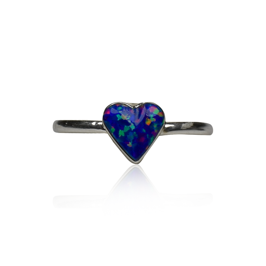 Blue Opal Delicate Heart Ring