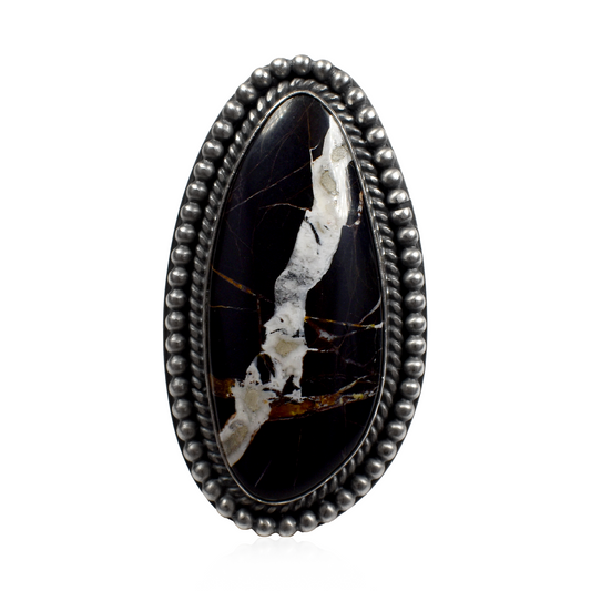 Large Hand-Tooled White Buffalo Ring by Greg Platero
