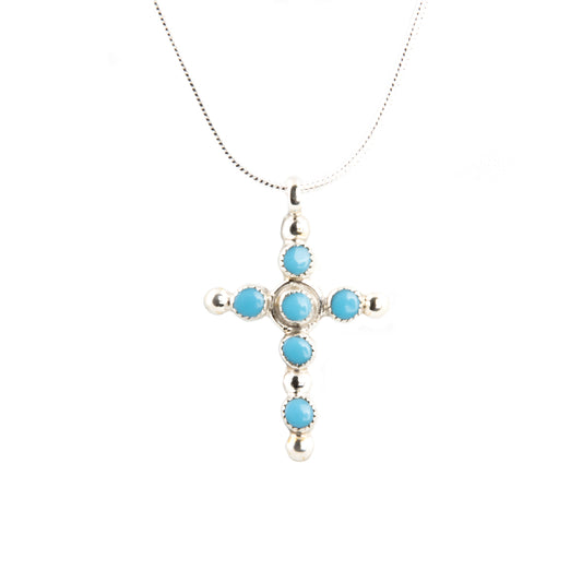 Budded Style Cross Sleeping Beauty Turquoise Necklace by Gerald Siutza