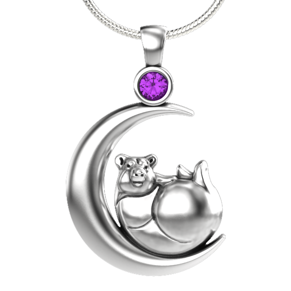 Luna Bear Pendant Necklace - Sterling Silver with Amethyst