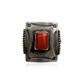 Stamped Rectangular Silver Shield Ring with Coral Inlay by Ruth Ann Begay