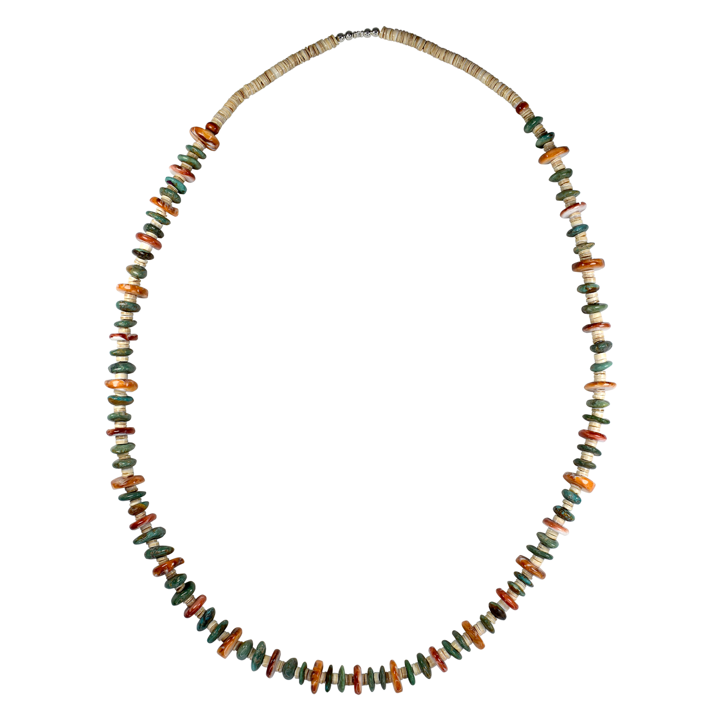 Spiny Oyster and Turquoise Necklace with Heishi Beads by Teller Indian Jewelry