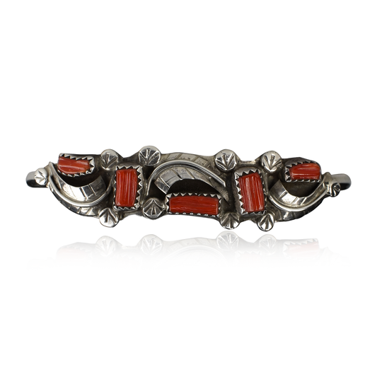 Silver Leaves with Coral Inlay Cuff by Anny Locaspino