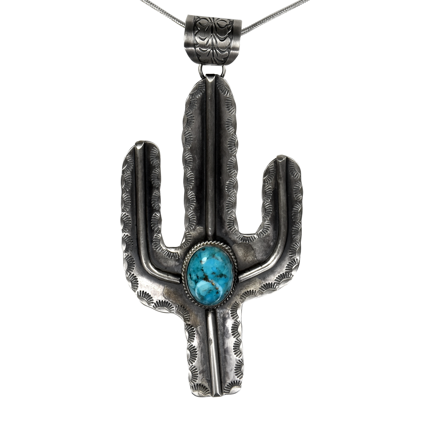 Royston Turquoise Cactus Pendant by Greg Pat with Silver Chain