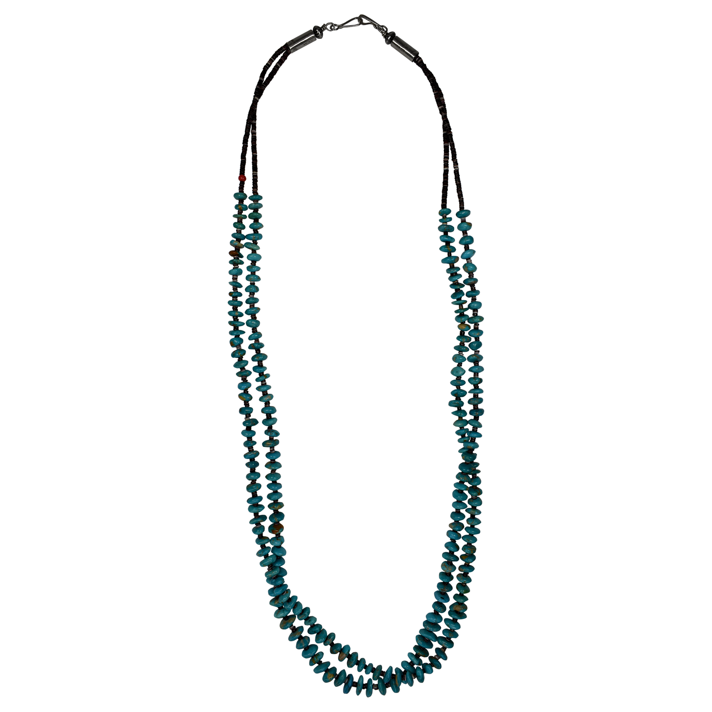 Two-Strand Turquoise Nugget & Heishi Shell Necklace with Stamped Silver by Teller Indian Jewelry