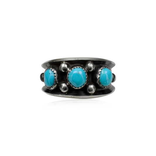Sleeping Beauty Turquoise Three Stone Band Ring with Silver Beads by Julia Etsitty