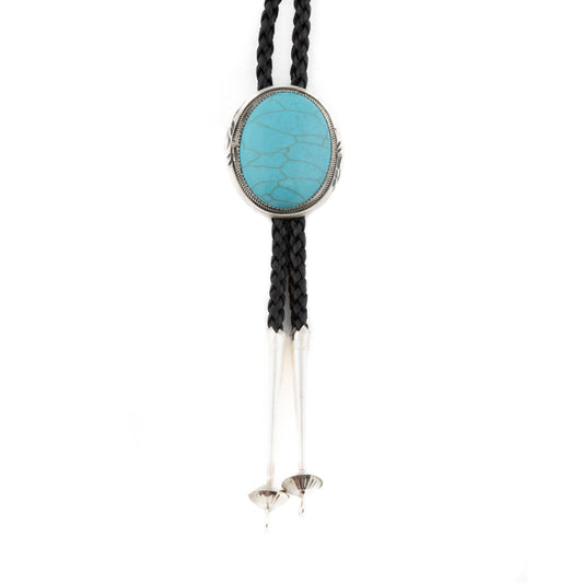 Navajo Single Stone Sleeping Beauty Turquoise Bolo with Convex Rondelle Tips