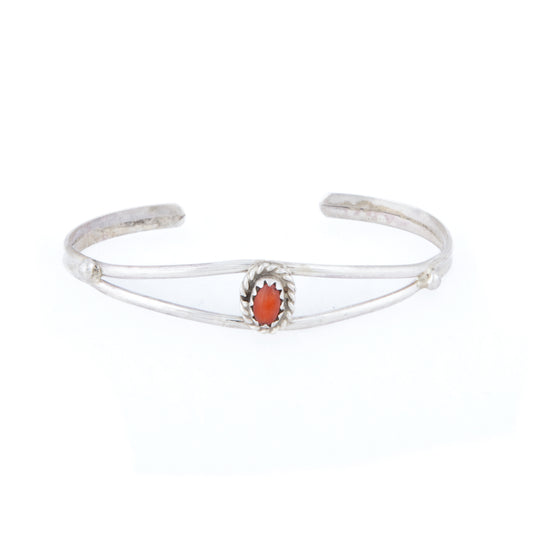 Delicate Sterling Silver Baby Bracelet with Coral Inlay by Elton Cadman