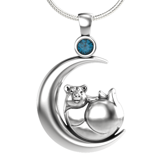 Luna Bear Pendant Necklace - Sterling Silver with London Blue Topaz