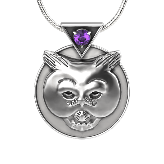 Wise Guy Pendant Necklace - Sterling Silver with Amethyst
