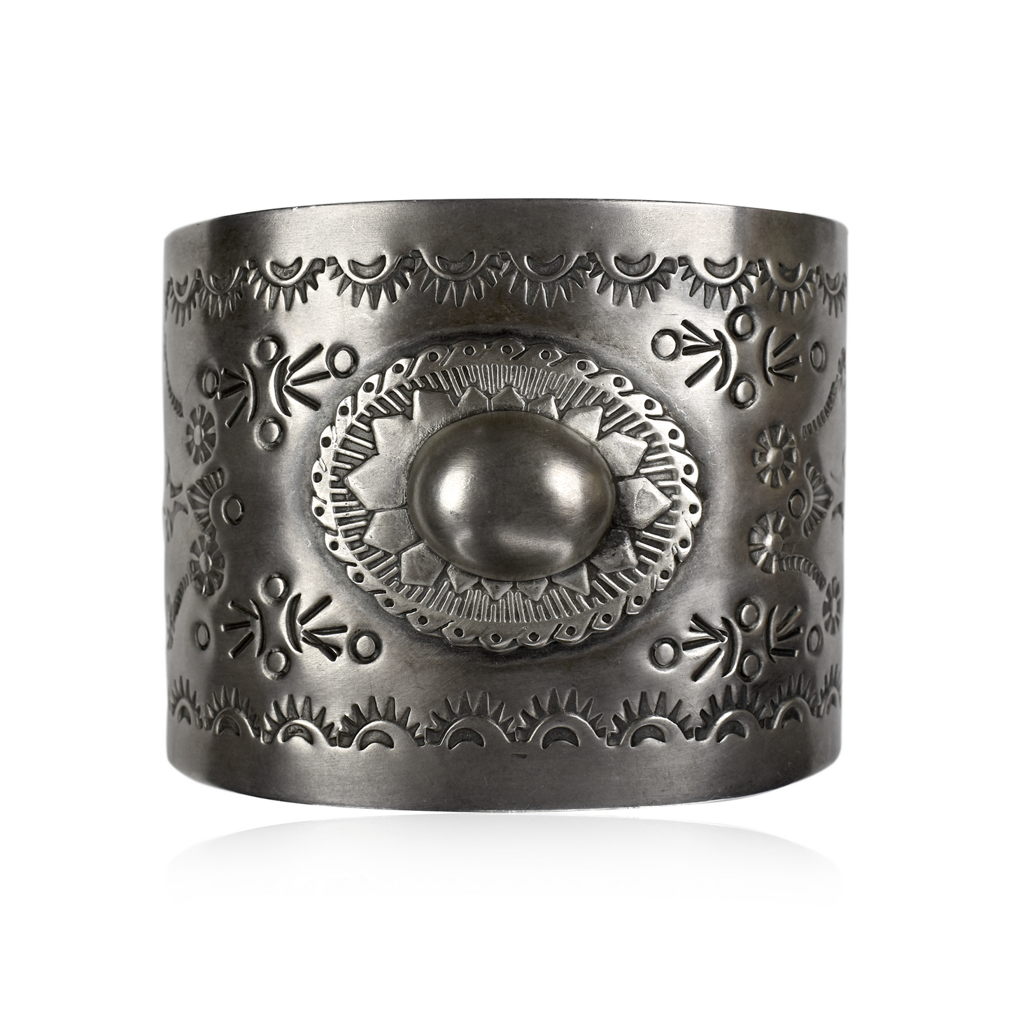 Hand-Stamped Mexican Silver Cuff with Concho by Rocki Gorman