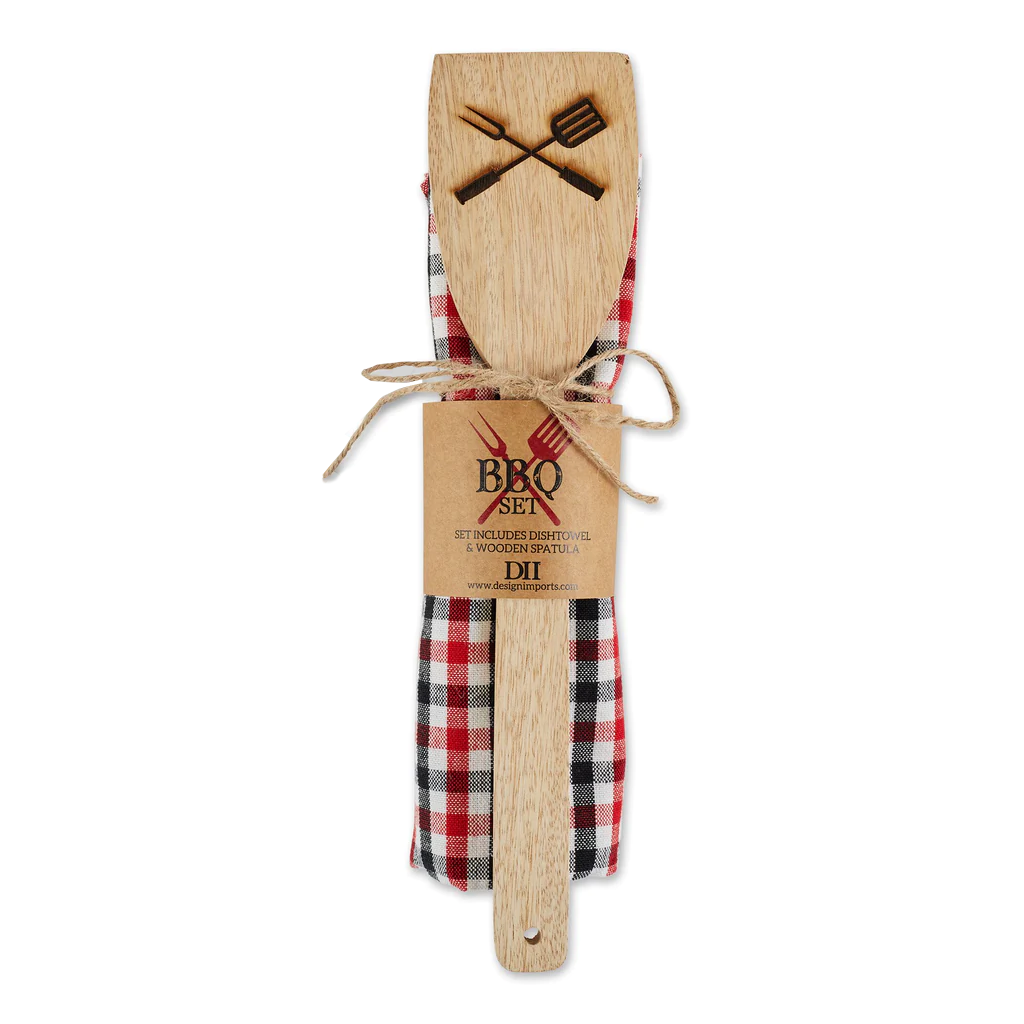 Small Red & Black Plaid Barbecue Dish Towel and Spatula Set