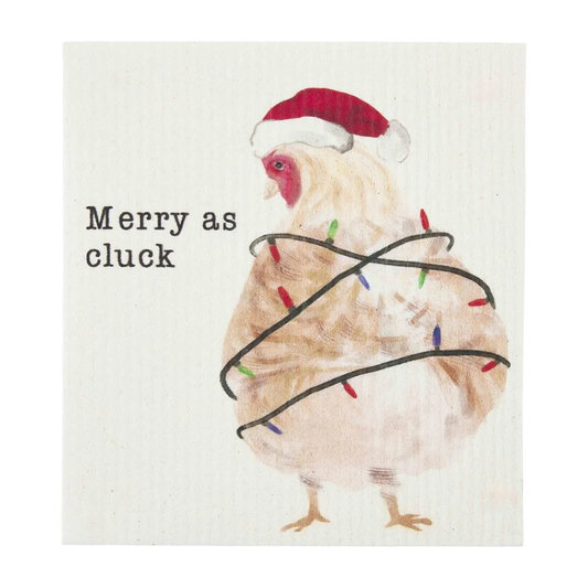 Merry as Cluck Chicken Christmas Reusable Sponge Towel