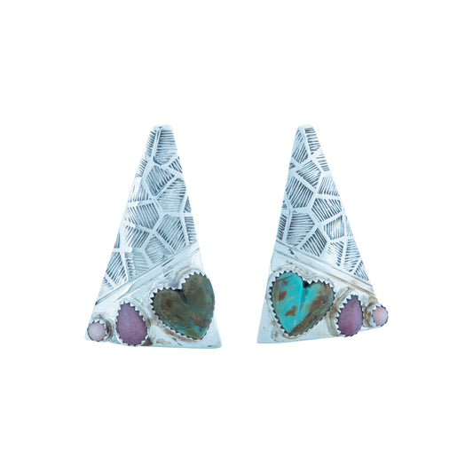 1970's Triangle Royston Turquoise and Multi Stone Earrings