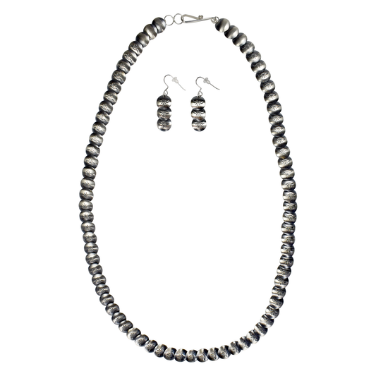 Etched Sterling Silver Bead Necklace & Earring Set by Maryetta Kellywood