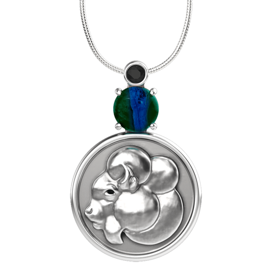 Bison Medallion Necklace - Sterling Silver with Black Onyx and Azurite