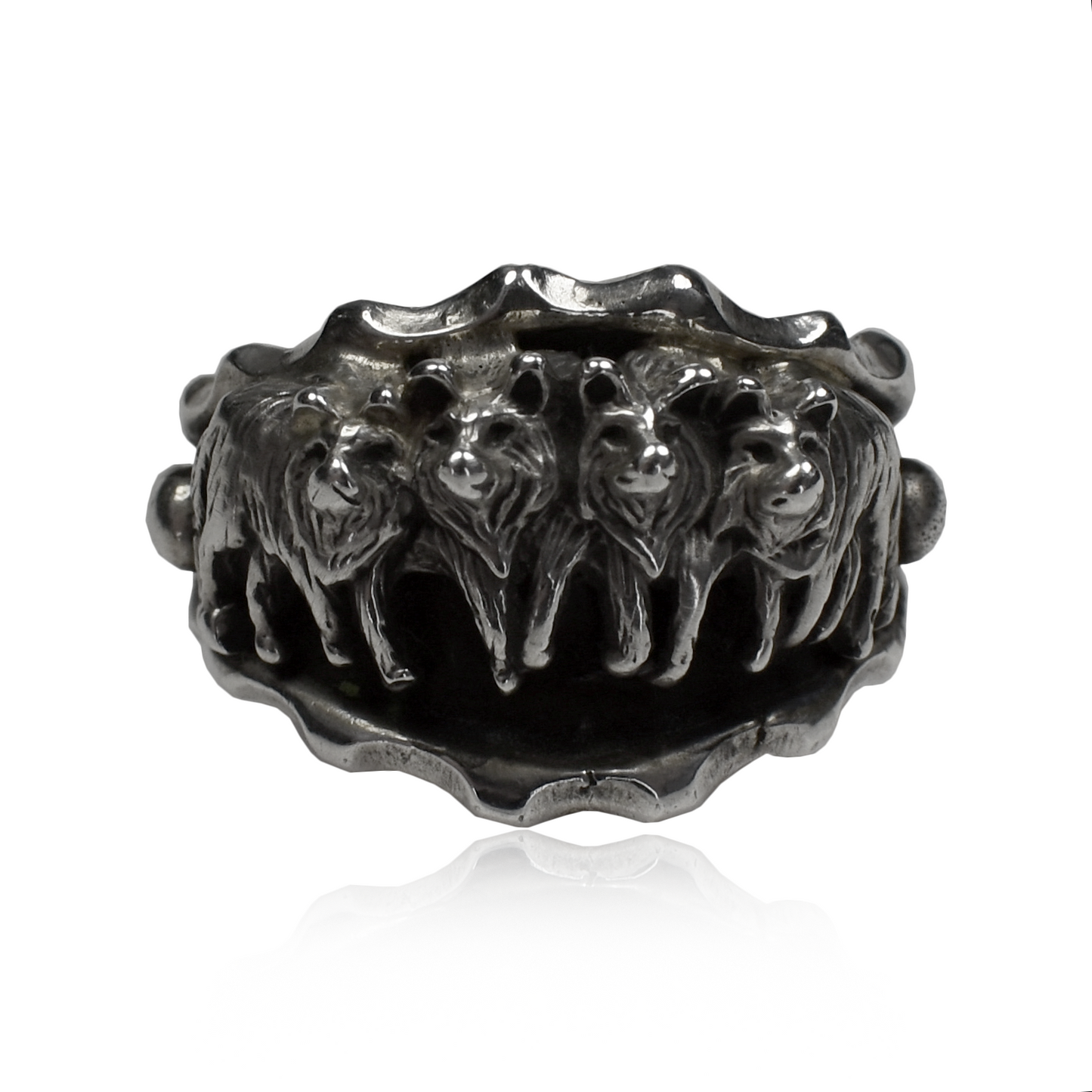 Sand Cast Sterling Silver Wolf Pack Ring