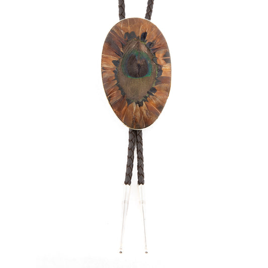 1980's Navajo Padded Pheasant & Peacock Feather Bolo