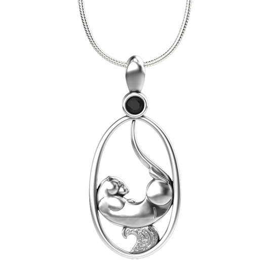 Otter Motion Pendant Necklace - Sterling Silver with Black Onyx
