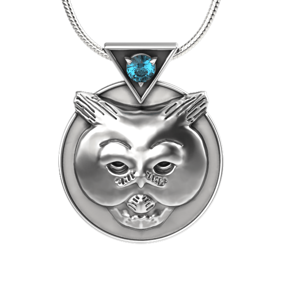 Wise Guy Pendant Necklace - Sterling Silver with Swiss Blue Topaz