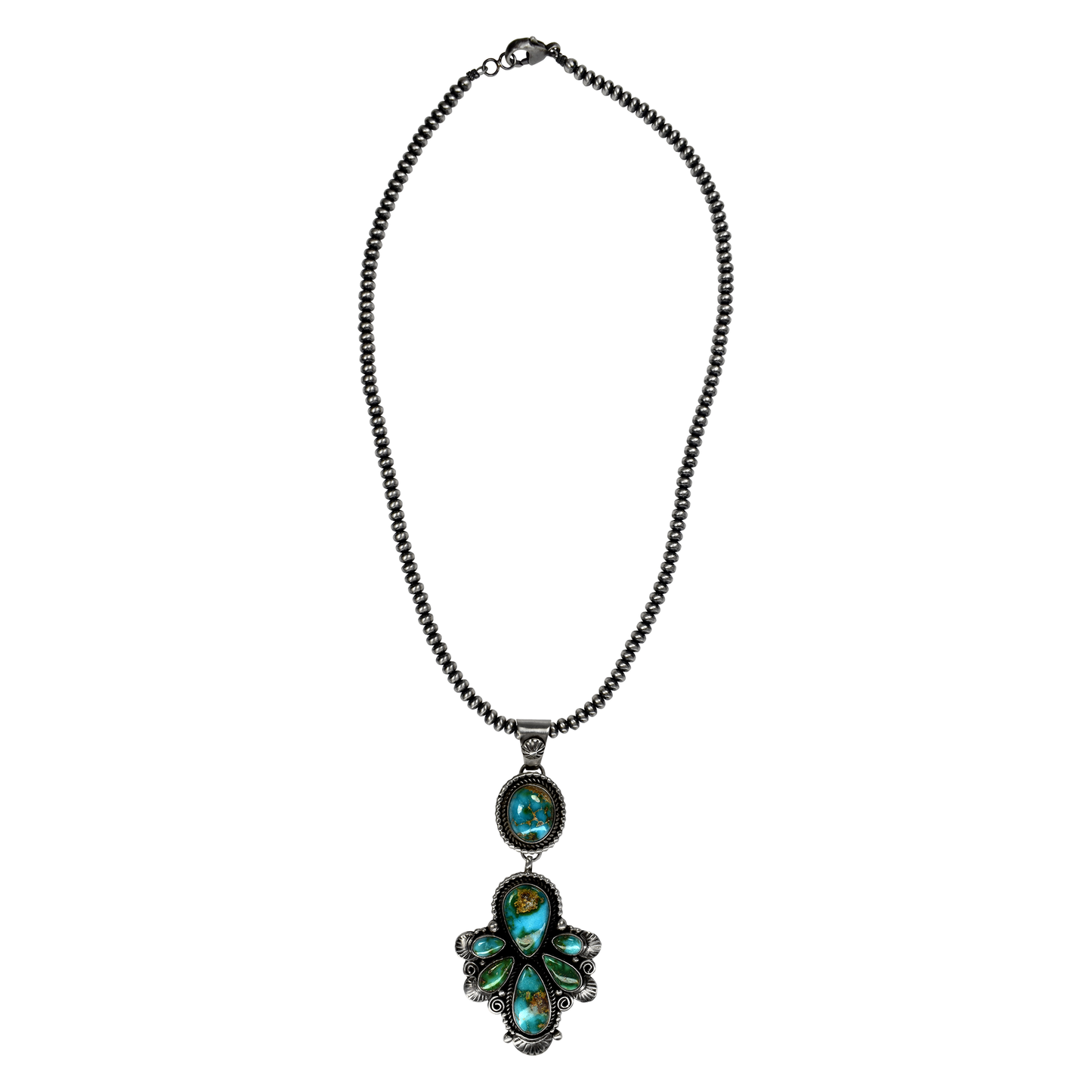 Sonoran Turquoise Seven Stone Pendant with Chain by Etta Endito