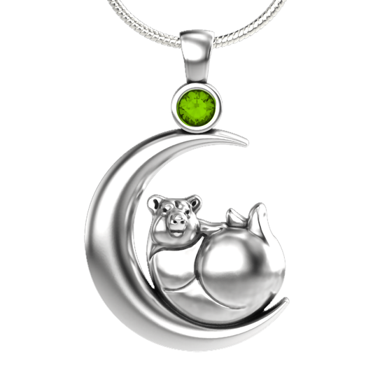 Luna Bear Pendant Necklace - Sterling Silver with Peridot