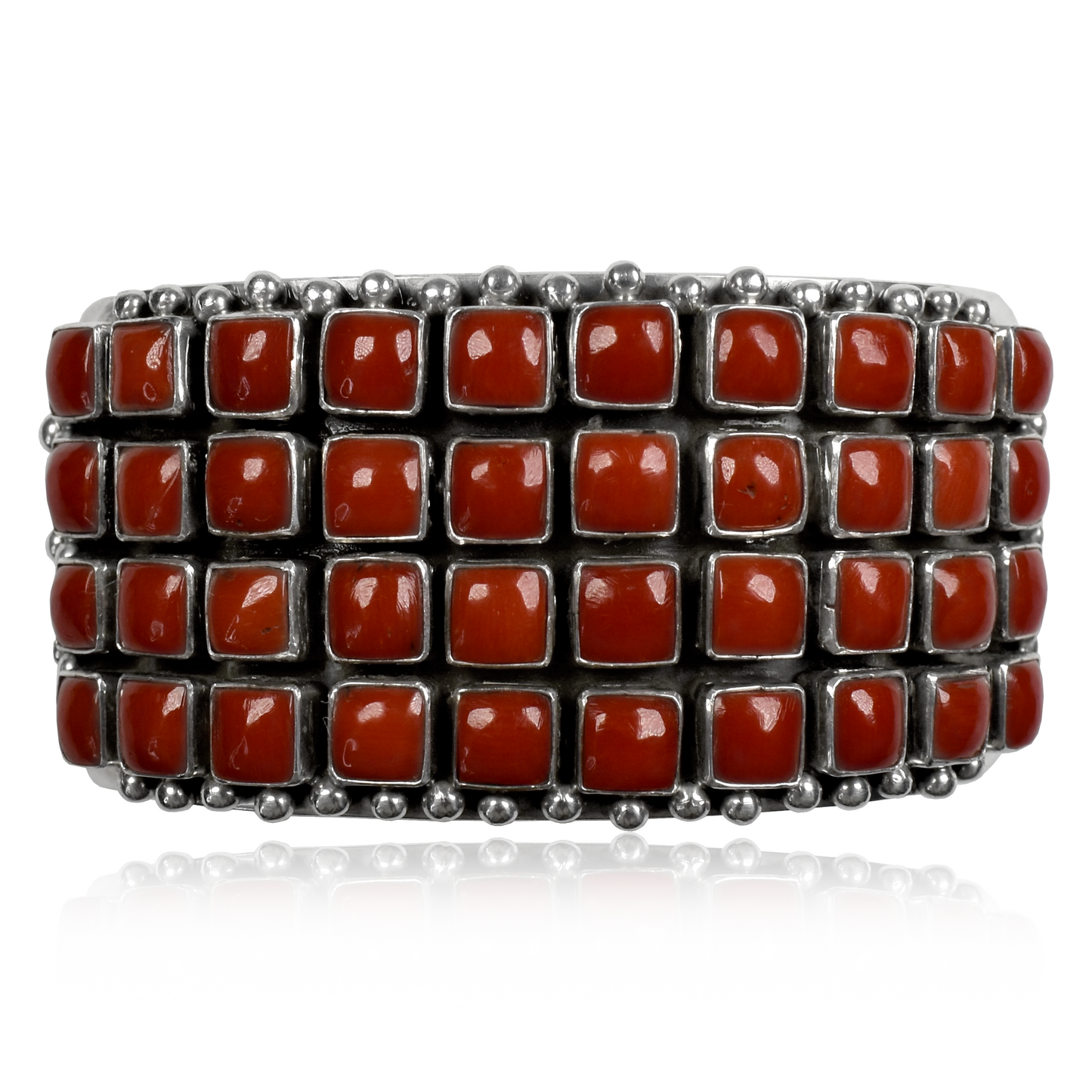 Sterling Silver & Coral Grid Cuff by Paul Livingston