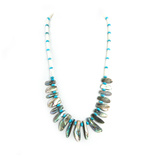 Abalone & Mother of Pearl Necklace with Sleeping Beauty Turquoise by Eunice Begay