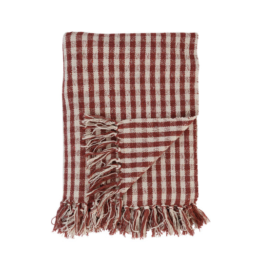 Woven Recycled Cotton Blend Throw - Rust Gingham