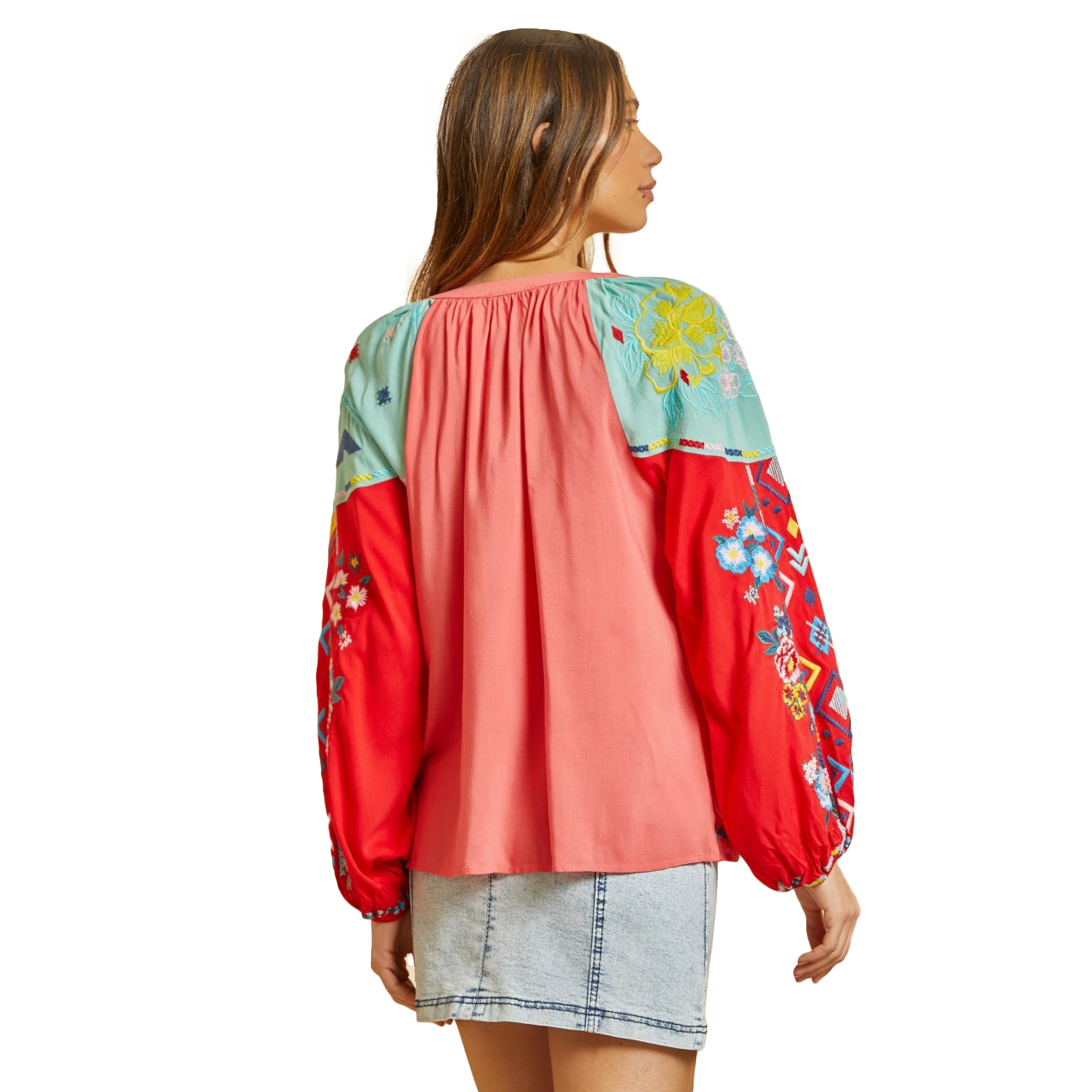 Amara Coral Embroidered Top