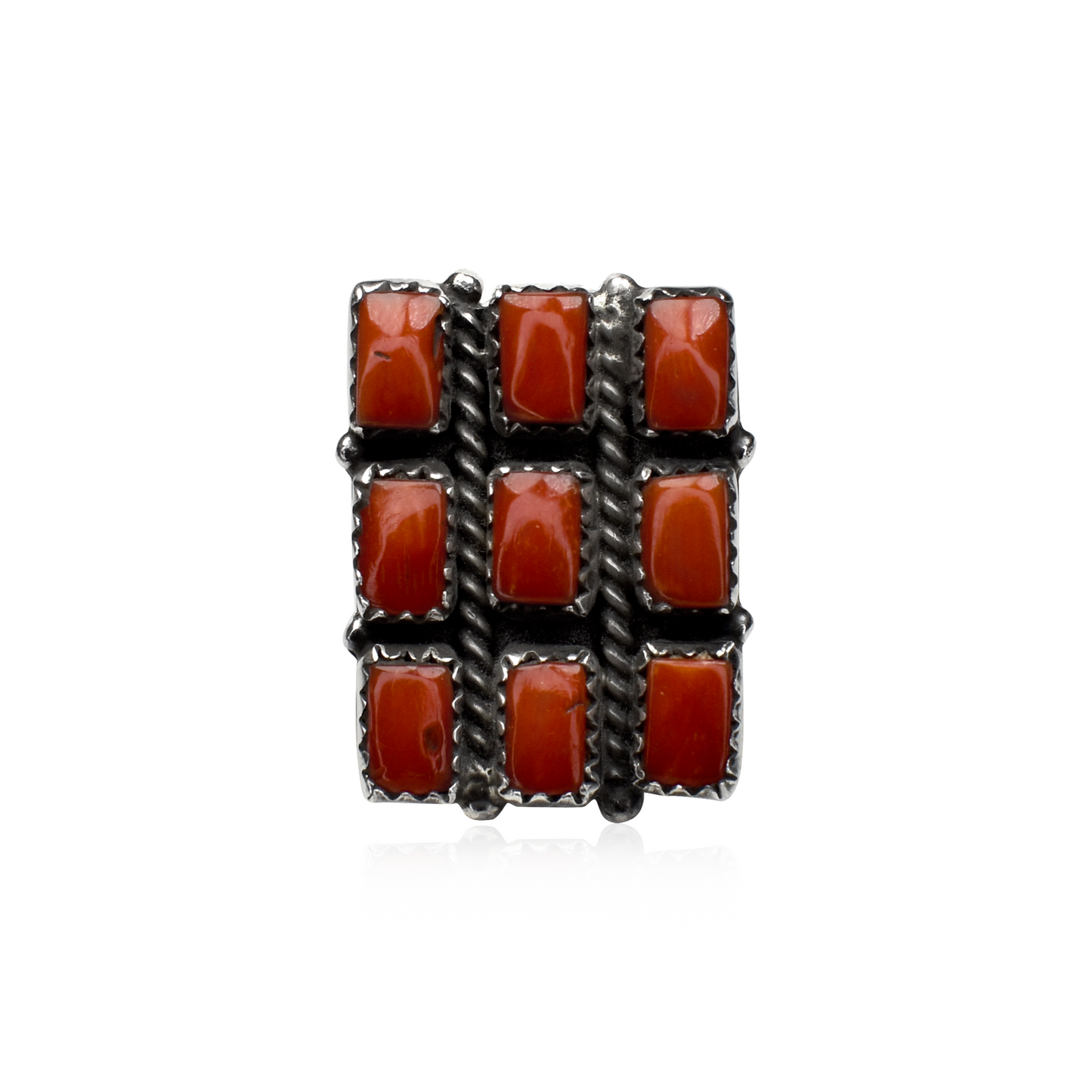 Rectangular Nine Stone Noble Coral Ring by Shirley Henry