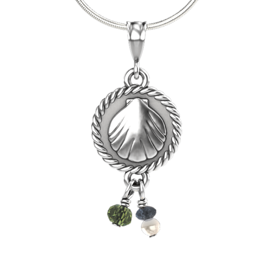 Mini Scallop Pendant Necklace - Sterling Silver with Peridot