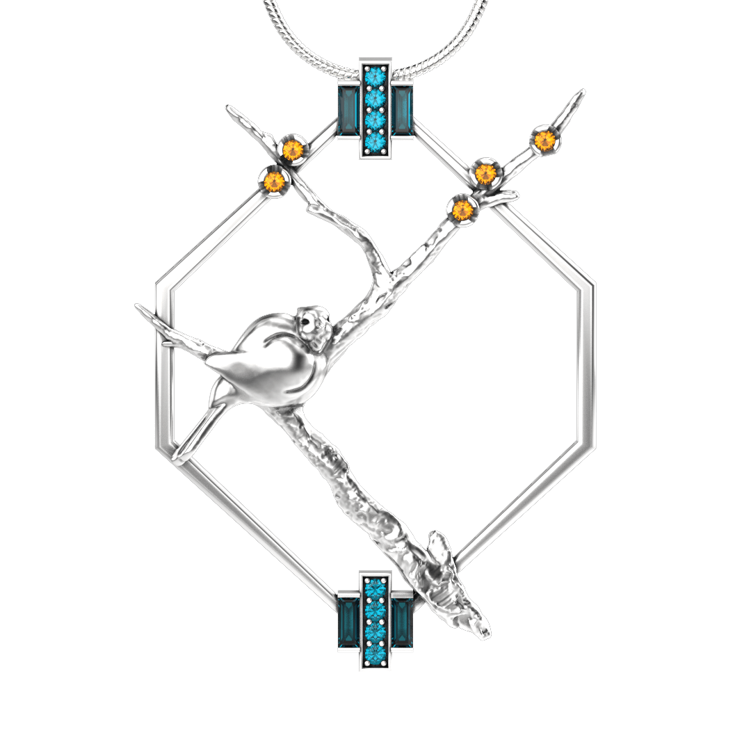 Tucked in Pendant - Sterling Silver with London Blue Topaz, Swiss Blue Topaz & Citrine