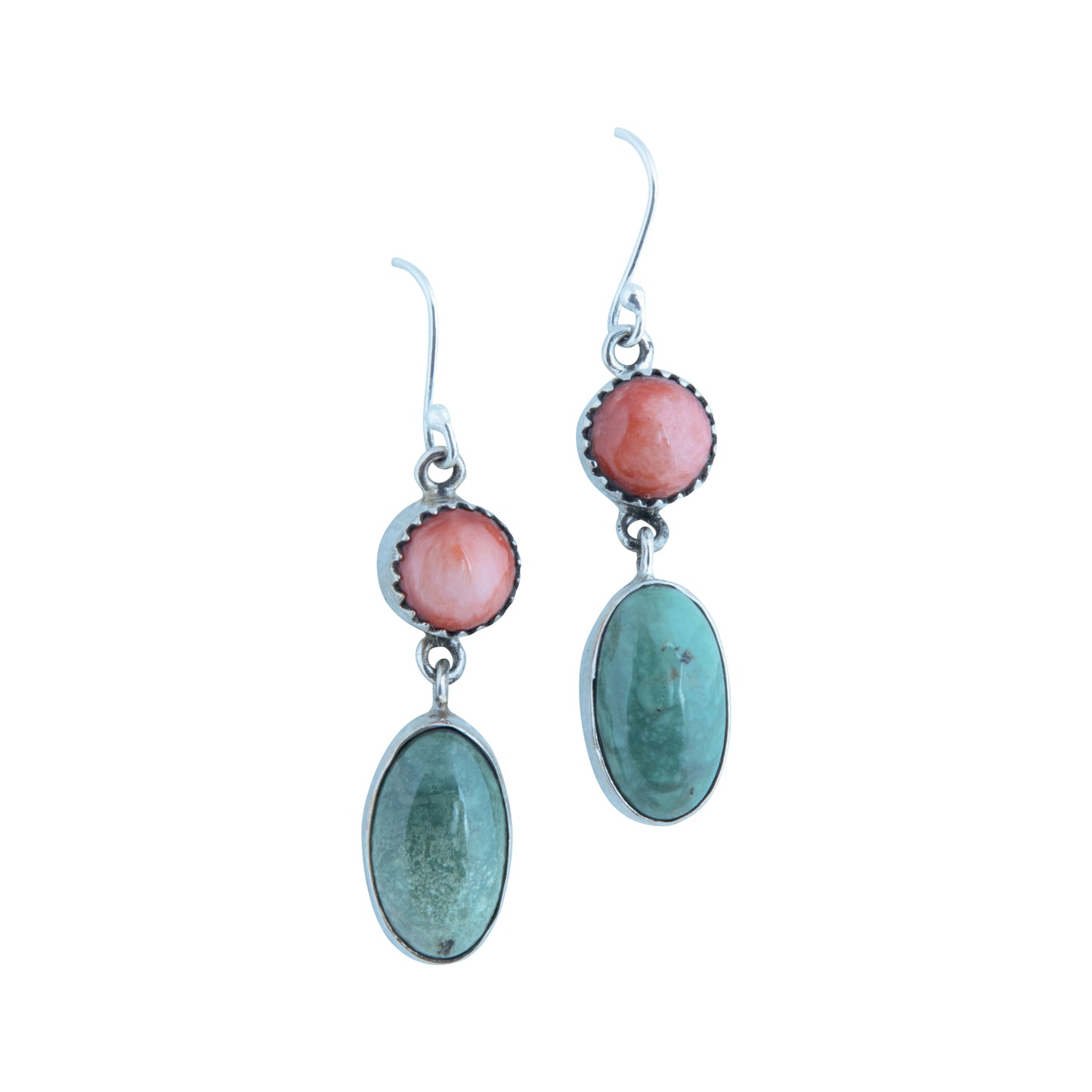 Royston Turquoise and Spiny Oyster Drop Earrings by Kirby Nez