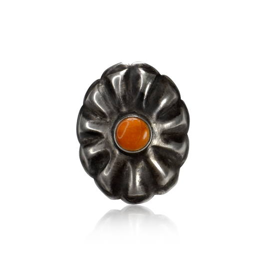 Hand-Tooled Silver Shield Ring with Spiny Oyster Inlay