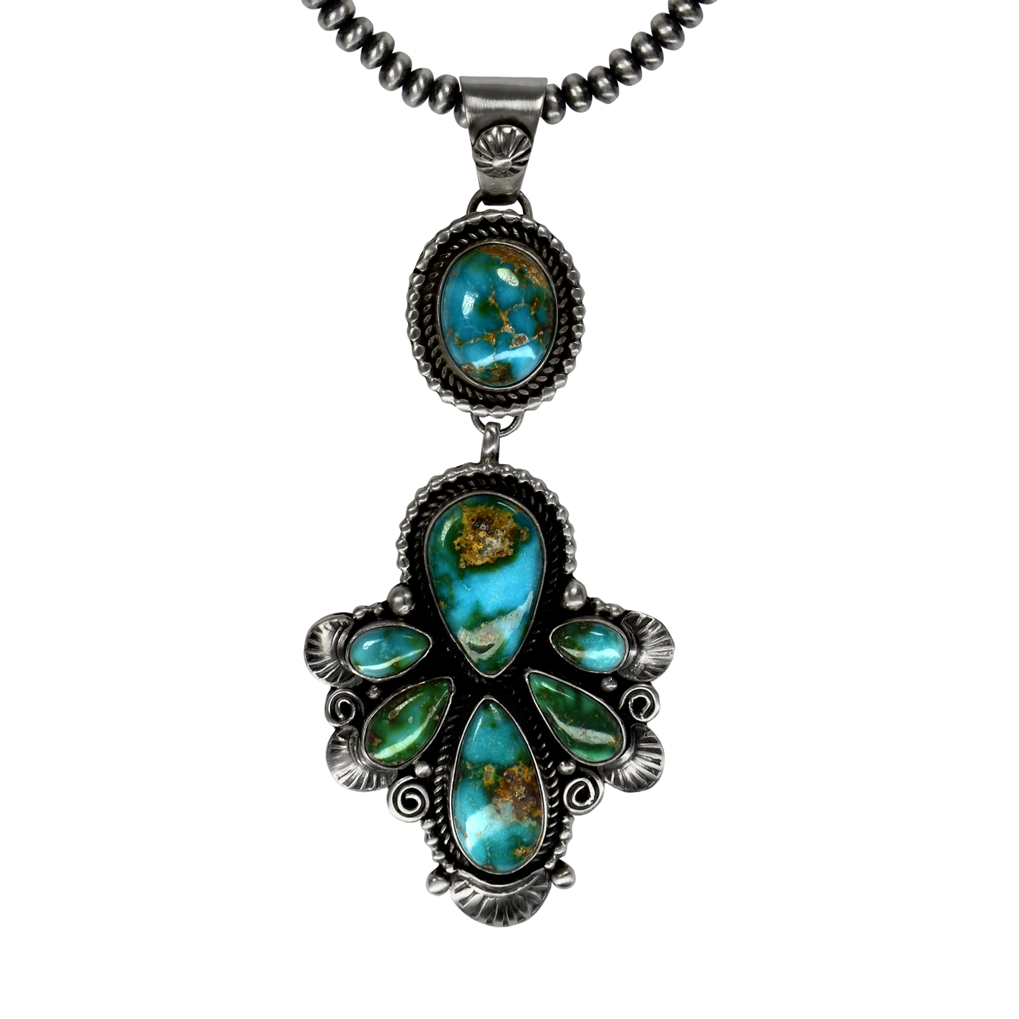 Sonoran Turquoise Seven Stone Pendant with Chain by Etta Endito