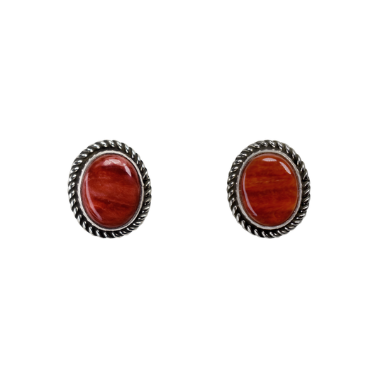 Oval Spiny Oyster Tooled Stud Earrings by Ruth Ann Begay