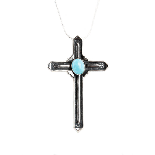 Passion Style Sleeping Beauty Turquoise Cross Pendant with Chain